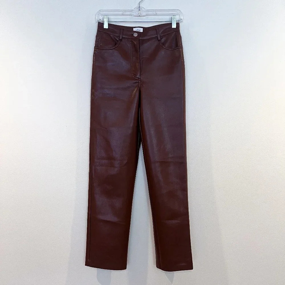 Wilfred The Melina Brown Faux Leather High Waist Classic Straight Leg Pants 4 - Picture 2 of 8